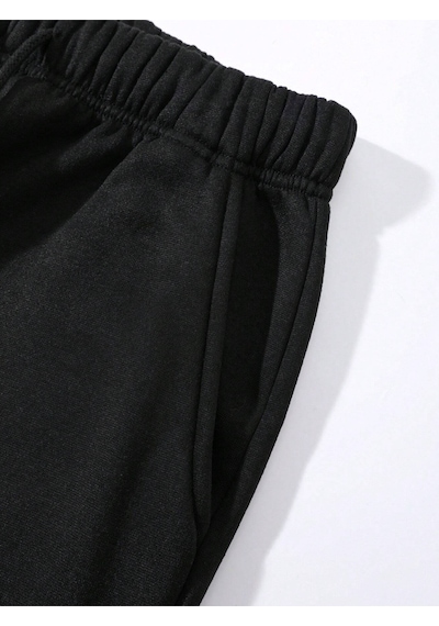 Unisex Siyah 2iplik Paçası Ribanalı Jogger Eşofman Altı Siyahribana