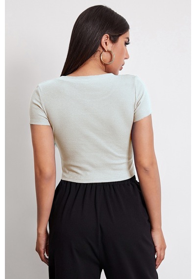 Epilons Zenvial Kadın Beyaz Yuvarlak Yaka Yarım Kol Crop Top Bluz Zenviall2