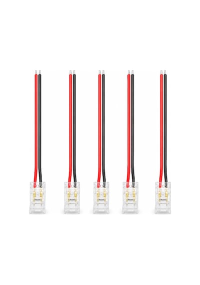5 Adet 8 Mm Cob Led Şerit Konnektörü 2 Pin Tek Taraflı 10 Cm Kablolu Şeffaf Lehimsiz Bağlantı Aparatı Tek Renk Led Uyumlu Diğer