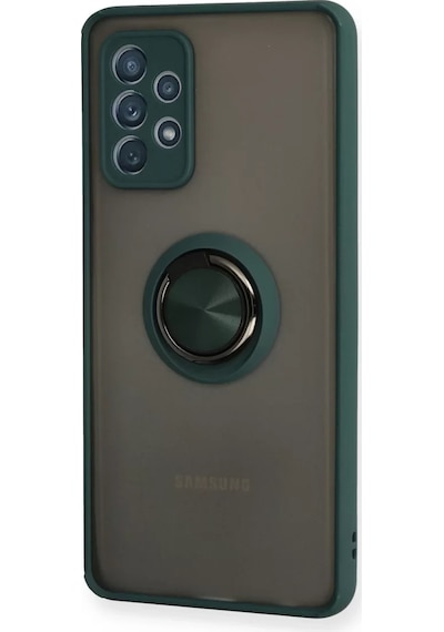 Newface Samsung Galaxy A72 Kılıf Montreal Yüzüklü Silikon Kapak - Yeşil