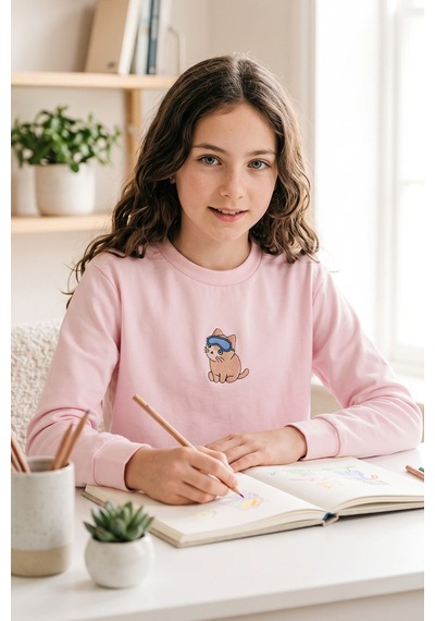 Zuzunga Kız Çocuk Bej Rengi Süprem %100 Pamuk Kedi Baskılı Pijama Takımı Toz Pembe Zuzunga Kız Çocuk Bej Rengi Süprem %100 Pamuk Kedi Baskılı Pijama Takımı Toz Pembe