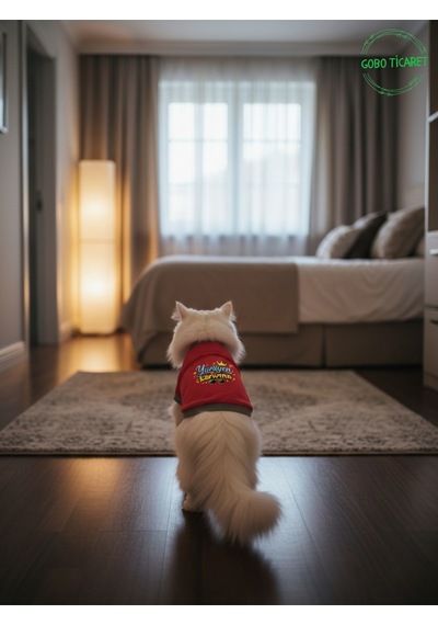Kırmızı Yürüyen Karizma Yazılı Kedi Ve Köpek Kıyafeti Tişörtü Elbisesi Xsmall/xs/beden 0