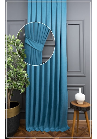 Evdepo Home Turkuaz Fon Perde Tek Kanat (539786313) Turkuaz