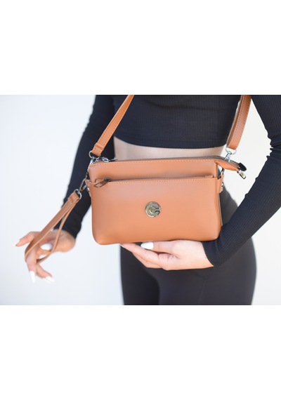 Jara Bag Moon Kadın Çapraz Ve El Çantası Hafif, Şık Ve 3 Bölmeli Portföy Ve Çapraz Askılı Taba