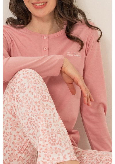 Pierre Cardin Kadın Pembe Düğmeli Yaka Uzun Kol Pijama Takım Pc9270-s-v2 Pc9270-s-v2
