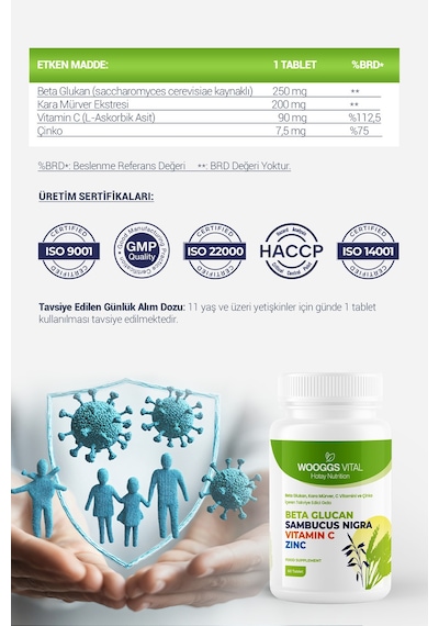 Beta Glukan , Kara Mürver ,c Vitamini Ve Çinko 60 Tablet