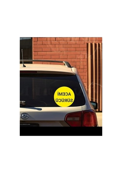 Acemi Sürücü Yazılı Oto Sticker, 15x15 Cm, Sarı Zemin Abanoz