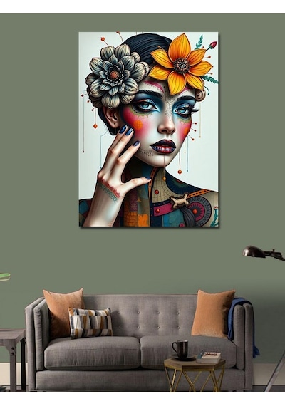 Kanvas Tablo Çiçekli Modern Kadın 50cmx70cm