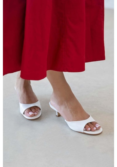 Wolk Shoes Denis Kadın Topuklu Kırışık Deri Sandalet Beyaz
