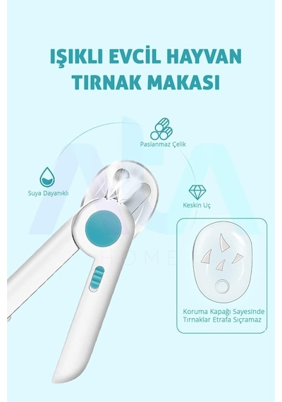 Ata Home Işıklı Kedi Köpek Tırnak Makası Pet Evcil Hayvanları Için Korumalı Led'li Törpülü Tırnak Makası,5