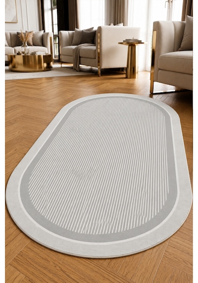 Toa Grey Oval Makinede Yıkanabilir Kaymaz Taban Leke Tutmaz Dijital Salon Halısı Mutfak Halısı Ve Yolluk Çok Renkli - Oval