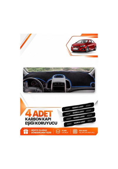 Chevrolet Aveo T300 2011-2015 Uyumlu Ön Torpido Koruma Kılıfı Halısı Örtüsü - Siyah Mavi