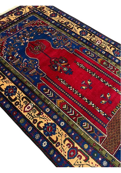 El Dokuma Sıfır Taşpınar Halısı 142x240 Lacivert Kırmızı Kök Boya %100 Yün Halı