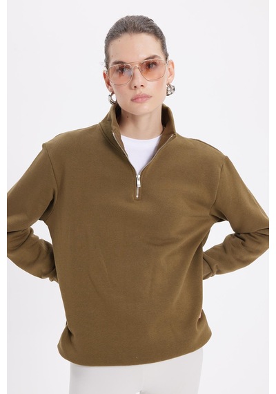 Tudors Kadın Relax Fit Rahat Kesim Pamuklu İçi Polarlı Yarım Fermuarlı Yeşil Dik Yaka Sweatshirt-42071 Yeşil Tudors Kadın Relax Fit Rahat Kesim Pamuklu İçi Polarlı Yarım Fermuarlı Yeşil Dik Yaka Sweatshirt-42071 Yeşil