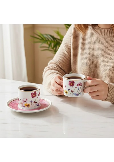 Güral Porselen Mental 4 Parça Çay Fincan Takımı 67092 Pembe Altın - Pembe