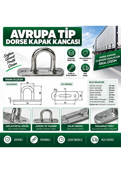 Avrupa Tip Dorse Kapak Kancası U Tip 30 Mm / 5 Adet