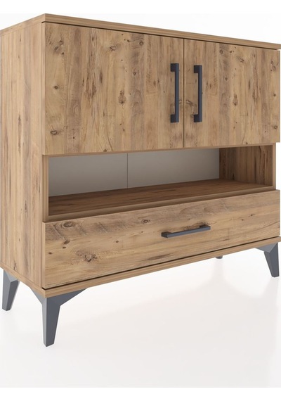 Arges Şifonyer 3 Raflı Tek Çekmeceli 2 Kapaklı 88x30x80 Çam-çam Çam