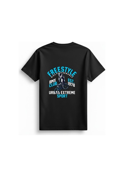Paybuy Kadın Freestyle Bmx Klüpü Baskılı Kısa Kollu Tişört %100 Pamuk Ra Siyah