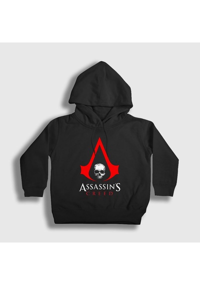 Presmono Unisex Çocuk Logo Assassin's Creed Kapüşonlu Sweatshirt Siyah