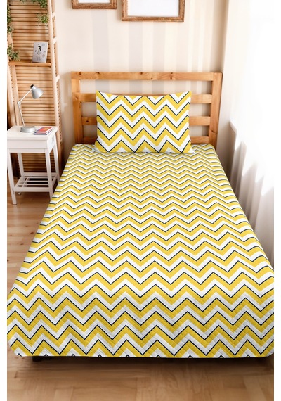 Sarı Zigzag Geometrik Genç Odası Tek Kişilik Pike Takımı - Lacivert 160x220 Cm Kapitone Yatak Örtüsü Kırmızı