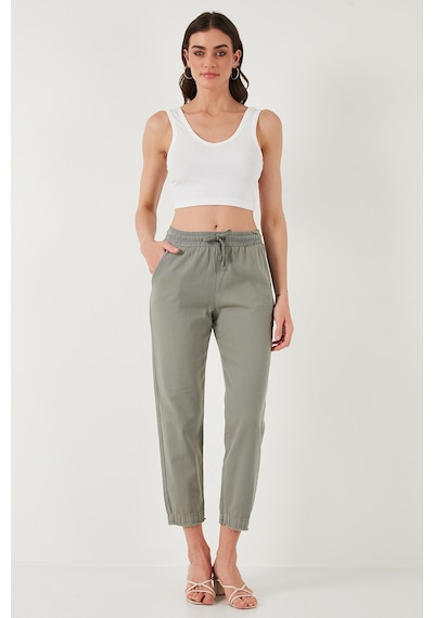 Lela Pamuklu Normal Bel Regular Fit Düz Paça Bayan Pantolon 668Yp42282S4 Açık Haki