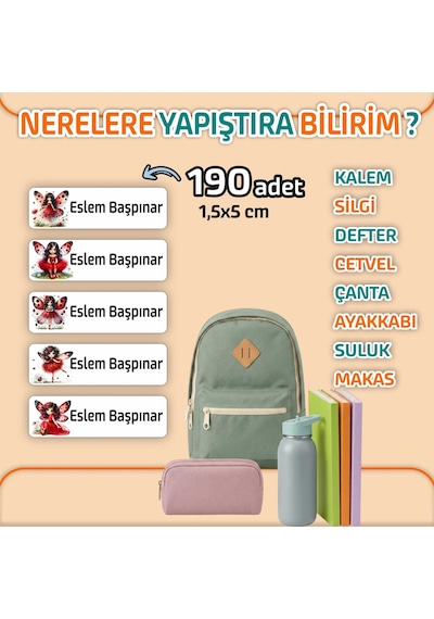 Kapbirhediye Okul Etiketi Isme Özel Kalem Defter Etiketi Uğur Böceği Temalı 190 Adet Çok Renkli