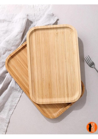 2 Adet Bambu Dikdörtgen Servis Tabağı, Sunum Seti 30x20 Cm Bambu 30 X 20