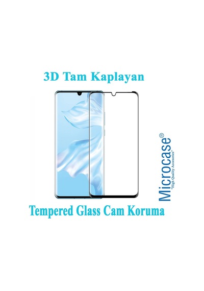Huawei P30 Pro 3D Curved Tam Kaplayan Tempered Glass Cam - Siyah