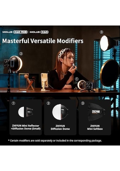 Molus X60 Combo Cob Led Video Işığı 60w İki Renkli 2700-6500k Difüzörlü App Kontrolünü Destekler Bir Pil