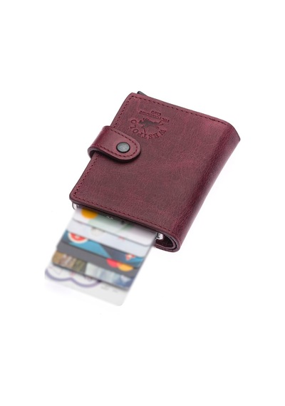 Westpolo Bozuk Para Ve Bol Kart Bölmeli Unisex Eskitme Hakiki Deri Mekanizmalı Kartlık - Bordo Bordo