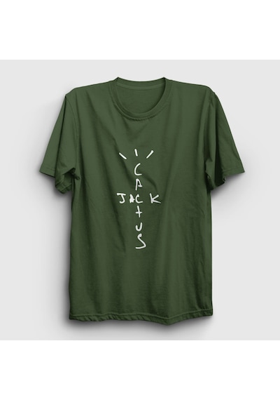 Presmono Unisex Cactus Jack Travis Scott T-shirt Haki