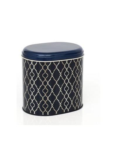 Trellis Old Blue Desenli Oval Metal Saklama Kabı 14 x 12 x 13 CM 1.4 L Çok Renkli