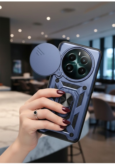 Realme 12 Plus Kılıf Magnetik Standlı Sürgülü Kamera Korumalı Tank Kapak