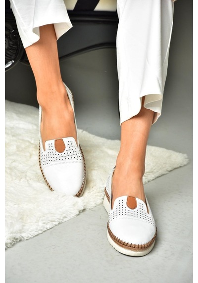 Fox Shoes P555500103 Beyaz Hakiki Deri Kadın Ayakkabı 001