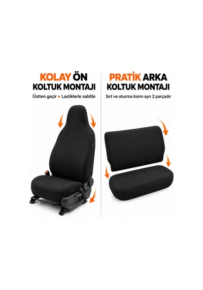 M Performance Baskılı - Oto Ön Ve Arka Koltuk Kılıfı Penye Universal - Siyah