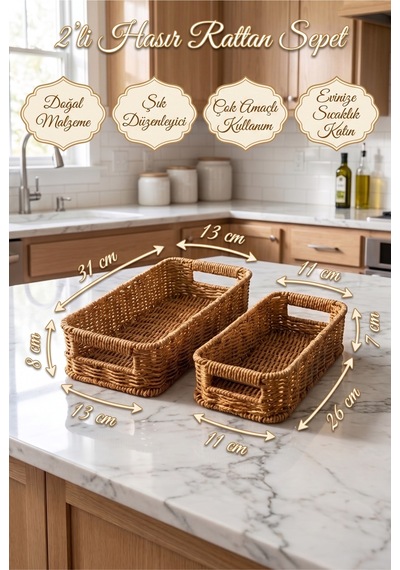 2'li Hasır Rattan Organizer Sepet Seti Kulplu Dekoratif Düzenleyici Sepet Çok Amaçlı Raf Dolap Banyo Mutfak Organizeri Doğal Hasır Sepet Büyük & Küçük Boy Kahverengi Kahverengi 2'li Hasır Rattan Organizer Sepet Seti Kulplu Dekoratif Düzenleyici Sepet Çok Amaçlı Raf Dolap Banyo Mutfak Organizeri Doğal Hasır Sepet Büyük & Küçük Boy Kahverengi Kahverengi