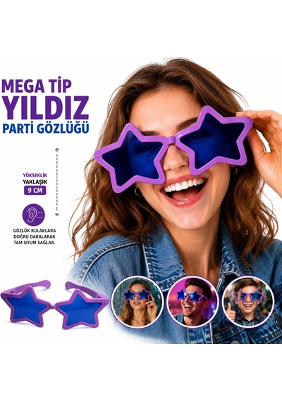 Mega Tip Yıldız Parti Gözlüğü Mor Renk 14 Ve Üzeri
