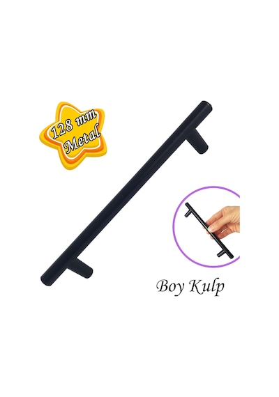 Boy Kulp Mat Siyah 128 Mm Kulp Mobilya Mutfak Dolabı Çekmece Dolap Kapak Kulpu Kulbu Metal Kulpları