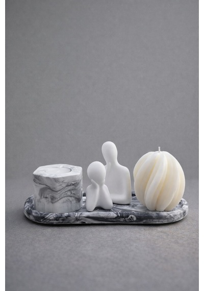 Spiral Mum & Beton Mumluk 4'lü Dekoratif Set Siyah
