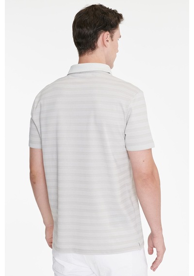 Ac&co Erkek Grı Pamuklu Slim Fit Dar Kesim Polo Yaka Çizgili Tişört Gri