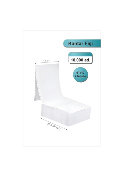 6x17 Kantar Fişi 2 Nüsha 10000 Adet , Beyaz Otokopili Sürekli Form 6''x17 Cm