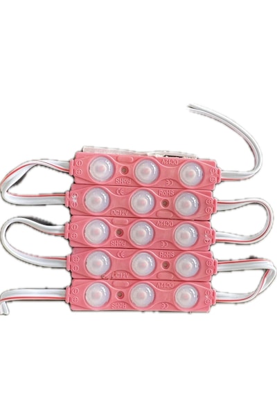Point 5 Adet 3 Ledli Parmak Led Modül 1.5w 2835 Smd Mercekli 12v Pembe