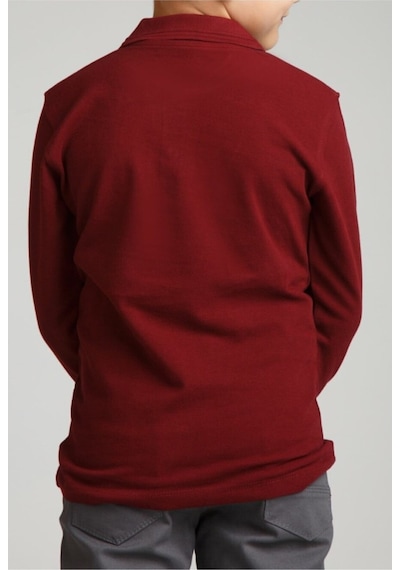 Nacar Store Kız & Erkek Çocuk Uzunkol Polo Yaka Okul T-shırt Bordo