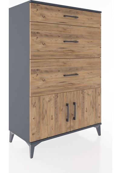 Hyperion Dolap 3 Çekmeceli 2 Kapaklı 88x44x134 Antrasit-çam Antrasit