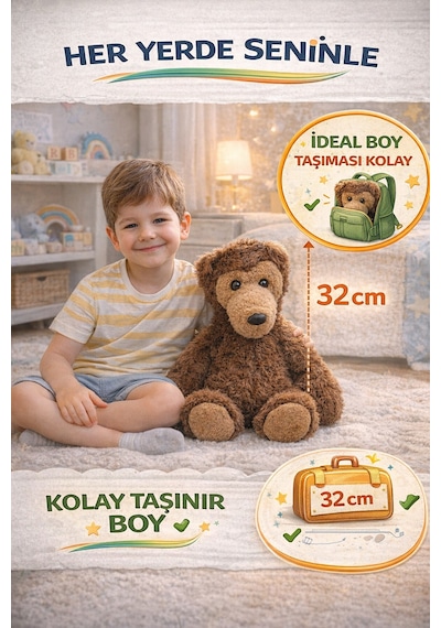 32 Cm Kahverengi Pelüş Oyuncak Boz Ayı Büyük Boy Yumuşak Ayıcık Ce Sertifikalı Uyku Arkadaşı