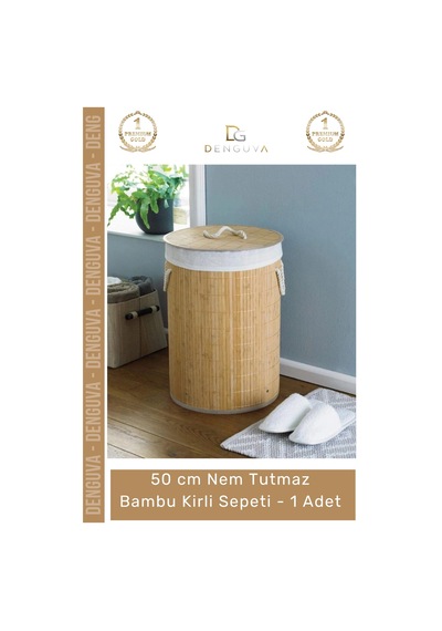 Kirlisepeti Decohandy Yuvarlak Doğal Hijyenik Çamaşır Kutusu Banyo Şık Tasarım Bambu Kirli Sepeti - Çok Renkli
