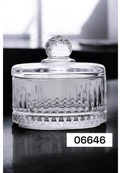 Lüx Kristal Kapaklı Cam Şekerlik & Cam Lokumluk, Kesme Cam Lüx Şekerlik 10cm 10.5cm - 4 Model 06646 Çok Renkli