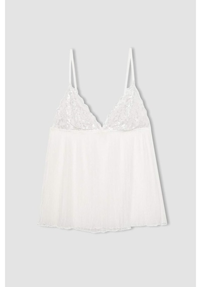 DeFacto Bridal Dantel Beyaz Askılı Pijama Üstü-Fall in Love B0208AX24SPWT46