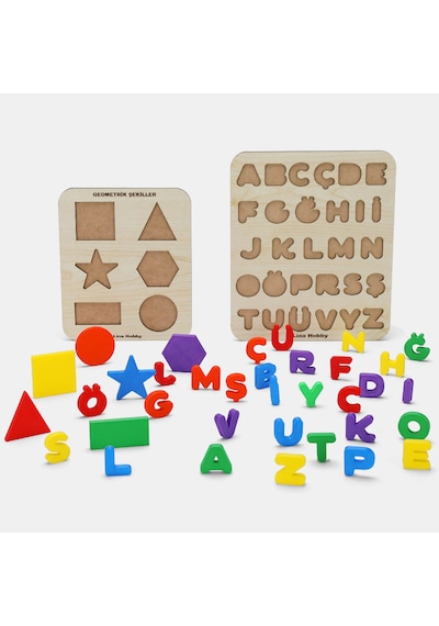 Türkçe Alfabe Ve Geometrik Şekiller - Eğitici Ahşap Bultak Puzzle 1 Adet