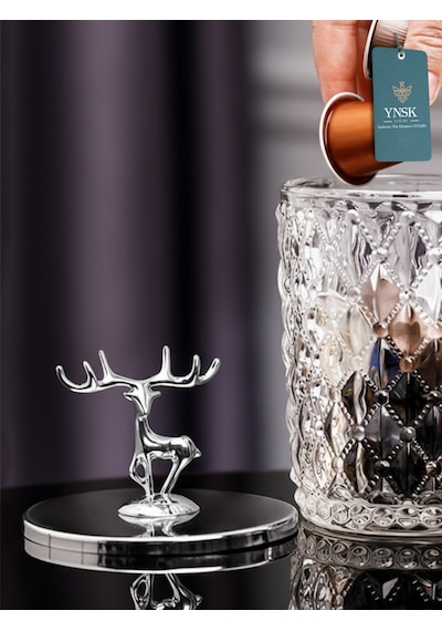 Chacha Home Luxury Lusso 2'li Gümüş Geyik Figür Kapaklı Kristal Cam Şekerlik, Saklama Kabı, Kavanoz